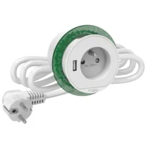 Unica System+ - bloc de prise à encastrer XS - 2P+T + USB A - câble 2m - blanc (INS44006) (1/5)