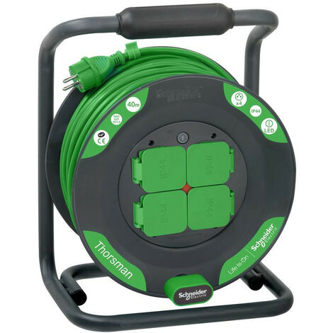 Schneider Electric – Enrouleur électrique 40m IMT33156 – 4 prises – Câble HO5 VVF 3G 1,5mm² – Protection IP44 pour environnements difficiles - HO5VVF
