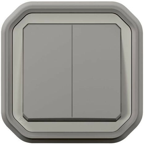 Double interupteur / va-et--vient ou poussoir Plexo complet encastré - gris (070072)