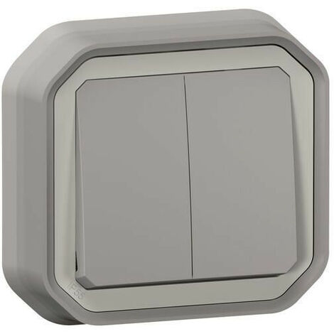 Commande double interrupteur ou poussoir Plexo complet encastré gris  (069815L)
