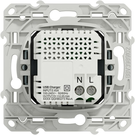 Odace - prise USB double - type A+C - Blanc Recyclé - 5 Vcc - 2,4A (S510401)