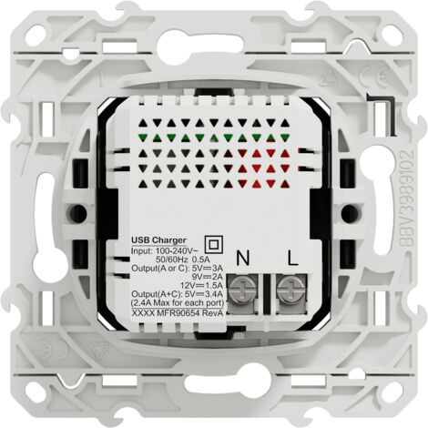 Prise USB Schneider Electric Odace - Double Port Type A+C 2,4A - Anthracite - Pour Mur Encastrable - S540401