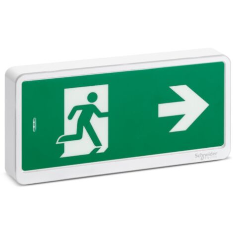 Schneider Electric – Bloc d'évacuation Exiway IP42 – Autonome 1h – 45 lumens – Étiquettes adhésives incluses – Installation murale ou plafond