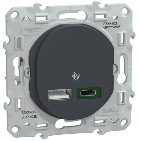 Ovalis - Chargeur USB type A 7,5W +C 45W - Forte puissance type C - Anthracite (S340403) (1/5)