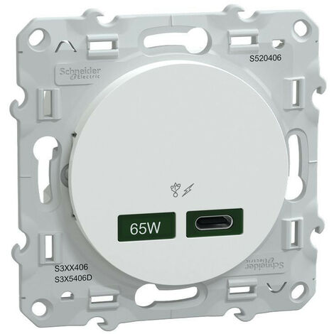 SCHNEIDER ELECTRIC - ODACE - CHARGEUR USB C 65W - FORTE PUISSANCE POUR CHARGE APP, MOBILES - BLANC - S520406
