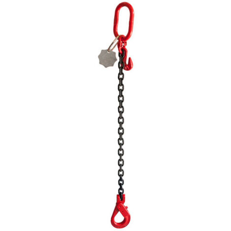 Élingue chaîne de levage 1 brin G80 maille Ø 8 mm long 4,00 ml (racc + crochet auto) CMU 2t