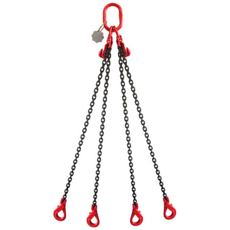 Moncoffrage – Élingue chaîne de levage G80 4 brins – Longueur 5,00 ml – Maille Ø 8 mm – CMU 4,20t avec crochet auto et raccourcisseur