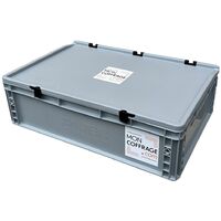 Moncoffrage – Caisse de rangement pour sabots de coffrage – Plastique avec couvercle et fermetures – Dimensions 60 x 40 x 18,5 cm – Volume 35 litres