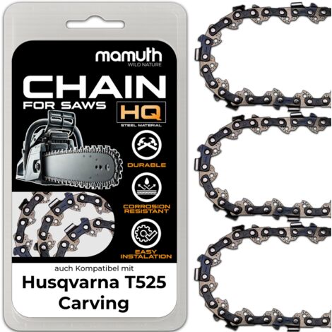 3x chaîne de tronçonneuse 25cm 1,3mm 1/4" 60 TG pour Husqvarna T525 Carving (1/4)