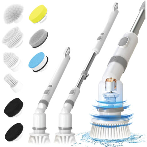 Brosse de nettoyage électrique rotative sans fil – 9 têtes interchangeables – Poignée extensible 22 à 45in – Nettoyage salle de bain, cuisine, voiture