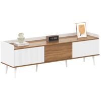 Meuble TV blanc avec 3 tiroirs et 3 espaces de rangement – Dimensions 160x39x49,5 cm – MDF E1 et panneau de particules