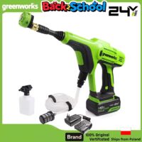 Greenworks Nettoyeur Haute Pression sur Batterie,Pistolet Haute Pression,avec Multifonction 5 en 1,Tuyau de 6M,pour Voiture - vert