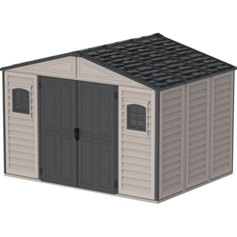 Abri de jardin résine 3,26 x 2,47 m – Surface 8,05 m² – Kit fondation inclus – 3 fenêtres – Résistant aux intempéries – Duramax
