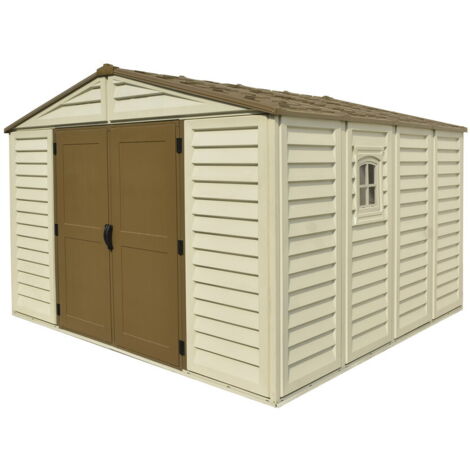 Abri de jardin résine 10,56m² – Dimensions extérieures 326x324,8cm – Kit fondation et fenêtre inclus – Résistant aux intempéries – Duramax