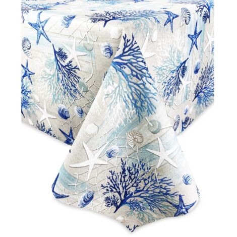NAPPE en COTON mer MARINE corail BLEU Cm. 140x140 x4 personnes