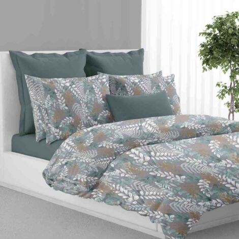 HOUSSE DE COUETTE GREEN LEAF en pur coton Fabriqué en Italie Cm. 200X200