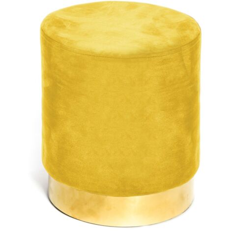 Pouf Cylindrique Velours Noir Base Métallique Doré Glamour - Beliani - Repose-pieds Élégant Pour Salon Ou Chambre