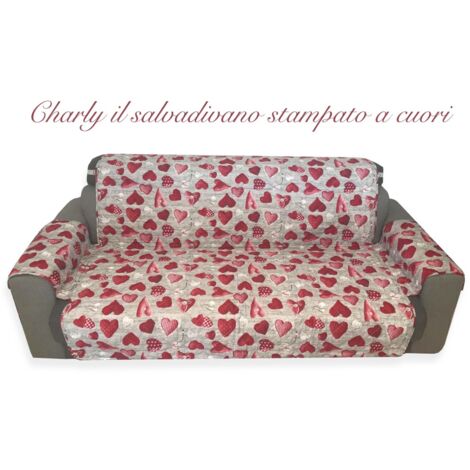 Set De Table Matelassé Cœurs Rouges + 1 Serviette - 100% Coton, Fabriqué En Italie, Style Shabby Chic