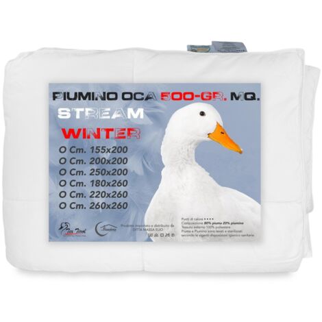 Tex Family – Duvet d'oie 500 gr/m² – 80% duvet d'oie, 20% plumage – Dimensions 250x200 cm – Tissu polyester 100% dense