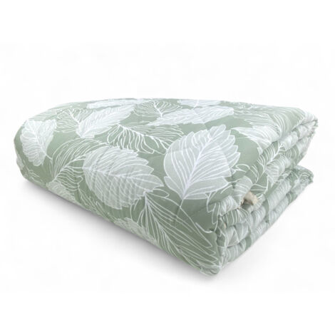 Green Leaves Quilt - Couvre-lit en microfibre douce mi-saison 100 gr/m² - Fabriqué en Italie, respirant LIT DOUBLE 2 PLACES