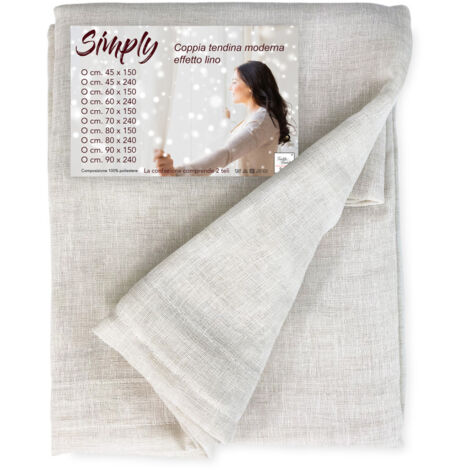 Paire de rideaux en verre modernes SIMPLY Beige - tissu polyester bouclé semi-transparent, ourlet tunnel LA PAIRE (2 RIDEAUX) CM. 45x150
