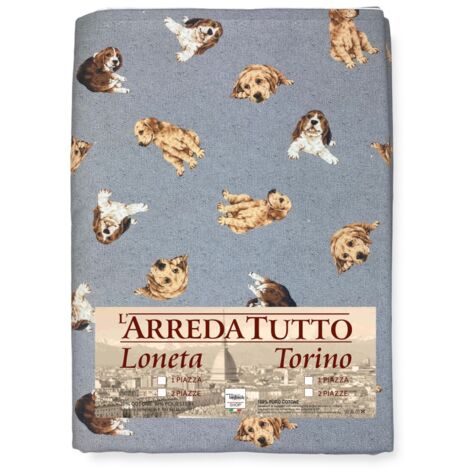 COUVERTURE DE SERVIETTE DE MEUBLES tous LES BEDSPREAD GRAND SCARFPREAD coverdivano tissu DIGITY DOGS gris foncé en coton pur 1 PLACE (1/5)