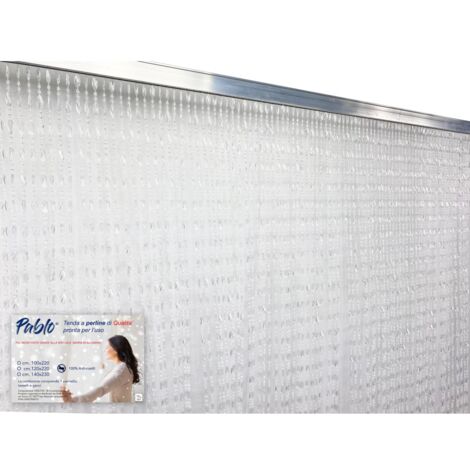 PABLO TENT © avec perles anti-insectes TRANSPARENT en PVC anti-bruit avec tige METAL Cm. 100x220