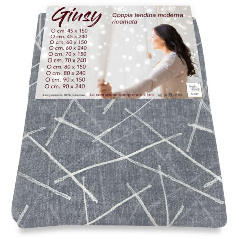 Giusy Grey curtain - paire de rideaux modernes en verre semi-transparent à effet bouclé en polyester PAIRE (2 CHIFFONS) CM. 45 X 240