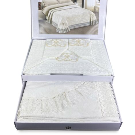 COUVRE-LIT EN DENTELLE MACRAMÉ BRODÉE CRÈME ET IDÉE DE MARIÉE DRAP DE LIT