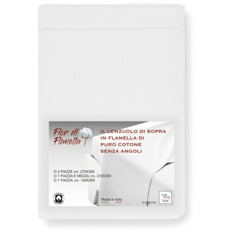 Drap supérieur en flanelle sans coins couleur blanche - Pur coton doux Fabriqué en Italie Pour matelas maxi et surdimensionn cm. 210x300