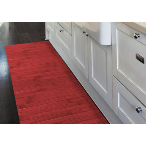 Tapis de cuisine en bois de bambou WOODY - rouge massif, antidérapant, facile à nettoyer Cm. 50x230
