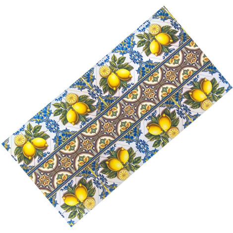 Tapis de cuisine antidérapant - Chemin de table lavable, motif de majolica de Sicile, design méditerranéen - Fabriqué en Italie Cm. 50x280