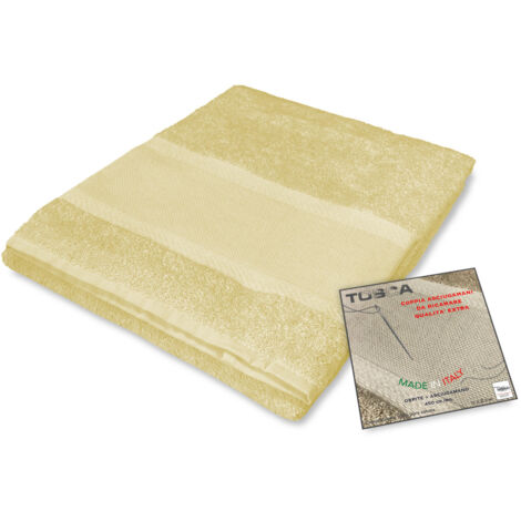 LOT DE 1 SERVIETTE de toilette + 1 SERVIETTE invité TOSCA en éponge et TOILE AÏDA à BRODER AU POINT DE CROIX Jaune (1/4)