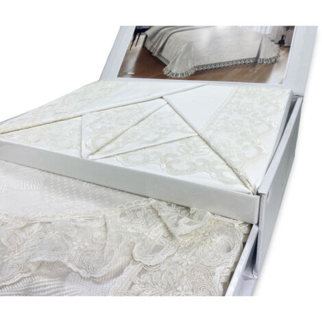 PANIER AVEC Dentelle Macramè ECRU Double Drap et Couvre-lit Mariée pour