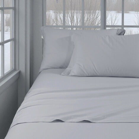 Ensemble de draps d'hiver en flanelle grise unie – 100 % molleton de coton, anti-boulochage, chaud et doux, fabriqué en Italie Français 140x200 cm