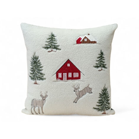 Taie D'Oreiller Blanche 40x40 Cm – Broderie Renne Hiver – Nuits Douces – Neuf