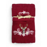 Ensemble de serviettes cerf et edelweiss du Tyrol Bordeaux - Tyrol - Serviette éponge 100 % coton - broderie Made in Italy