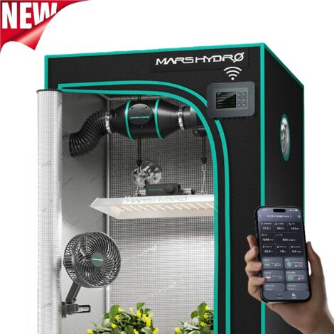 2026 Mars Hydro 80x80x160cm Complete Grow Tent Kit丨TS 1000 150W Full Spectrum LED Grow Light丨6” Clip Fan丨4” Ventilation System with Smart APP iController 2.0 Controller