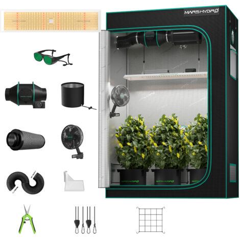 Mars Hydro Growbox Komplettset 120x60x180cm LED TSL2000 320W LED-Wachstumslicht mit Ventilation Clip on fan fü für Zimmerpflanzen