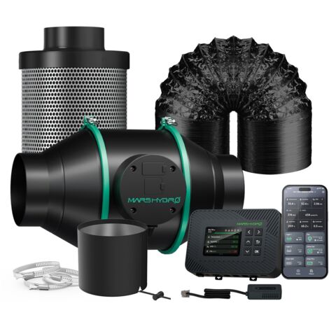 Mars Hydro iControl Smart Controller 4" (100 mm) Inline-Rohrventilator und Aktivkohlefilter-Kombinationssystem