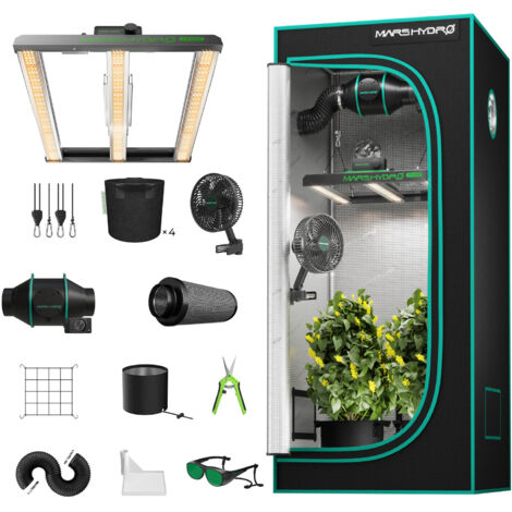 Mars Hydro Growbox Komplettset 80x80x160cm LED FC 1500 150W EVO LED-Wachstumslicht mit Ventilation Clip on fan fü für Zimmerpflanzen