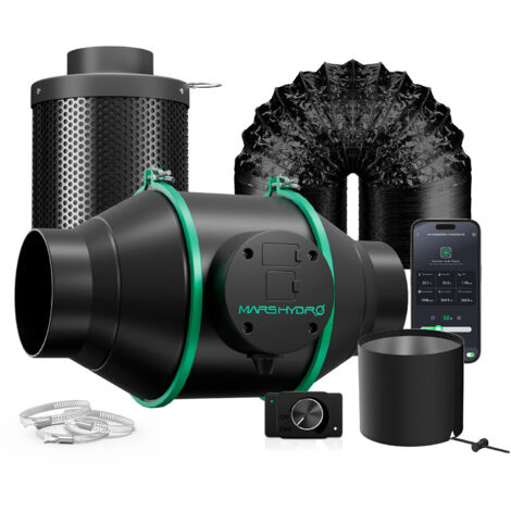Mars Hydro iFresh 4″ (100 mm) Inline-Rohrventilator und nachfüllbarer Aktivkohlefilter-Kombination mit Drehzahlregler