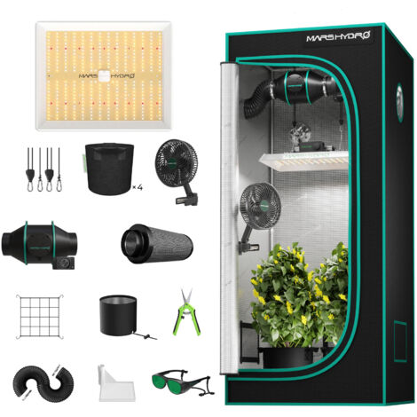 Mars Hydro Growbox Komplettset 80x80x160cm LED TS 1000 150W LED-Wachstumslicht mit Ventilation Clip on fan fü für Zimmerpflanzen