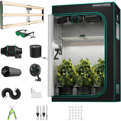 Mars Hydro Growbox Komplettset 120x60x180cm LED FC 4000 320W EVO LED-Wachstumslicht mit Ventilation Clip on fan fü für Zimmerpflanzen