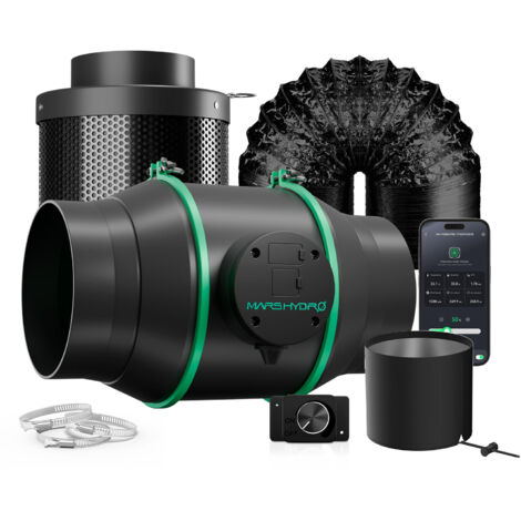 Mars Hydro iFresh 6″ (150 mm) Inline-Rohrventilator und nachfüllbarer Aktivkohlefilter-Kombination mit Drehzahlregler
