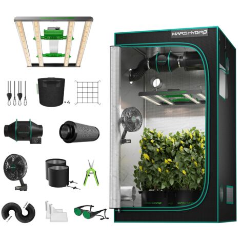 Mars Hydro Growbox Komplettset 100x100x180cm LED FC 3000 EVO LED-Wachstumslicht mit Ventilation Clip on fan fü für Zimmerpflanzen
