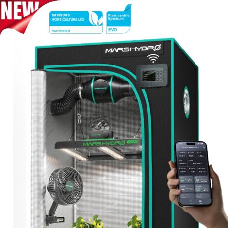 2026 Mars Hydro 80x80x160cm Smart Complete Grow Tent Kit丨FC 1500 150W EVO Full Spectrum LED Grow Light丨6” Clip Fan丨4” Ventilation System with Smart APP iController 2.0 Controller