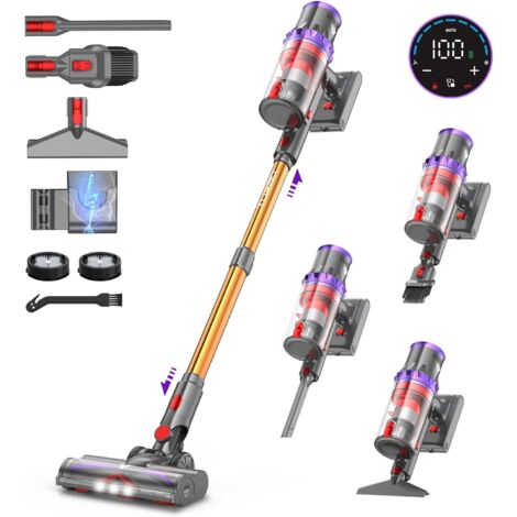 Aspirateur balai sans fil 580W – Aspiration jusqu’à 45 kPa – Autonomie 75 min – Recharge sur support mural – Écran tactile LED