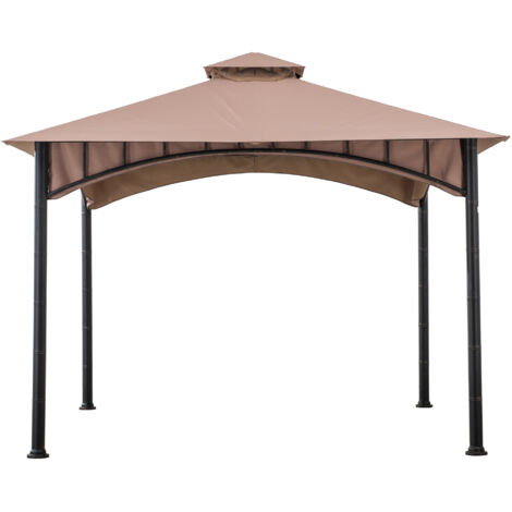 Sunjoy – Kiosque de jardin 340 cm x 340 cm – Structure en acier résistant à la rouille – Auvent ventilé avec moustiquaire – Couleur bronze sable