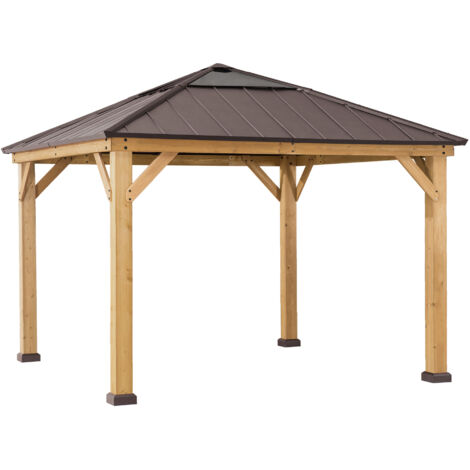Sunjoy – Tonnelle en cèdre marron 336x336 cm – Structure en bois et acier – Résistante aux intempéries et aux UV – Installation facile (1/5)